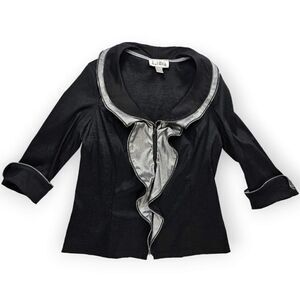 Joseph Ribkoff Ruffle Zip Down Black Blouse With Zipper Accents Women's‎ Size 10